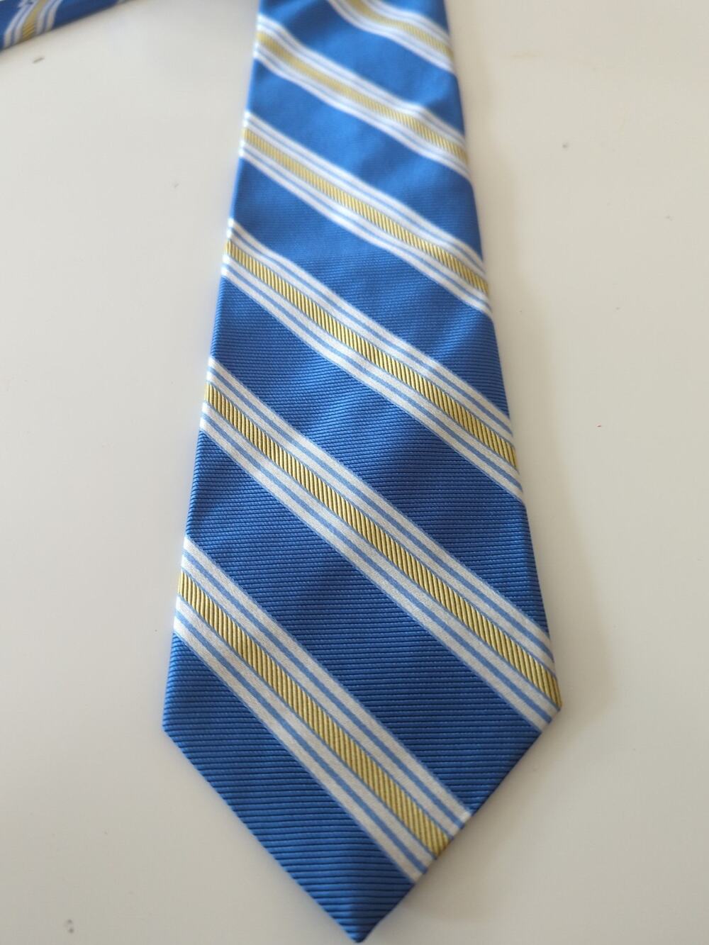 Brooks Brothers Makers & Merchants‎ Repp Blue Yellow Silk Tie USA 58" x 3.5"